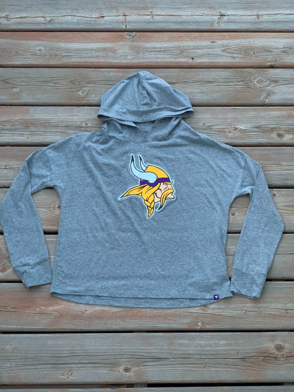 Minnesota Vikings NFL Football Hoodie Womens XS Gray Lightweight Logo Sweatshirt